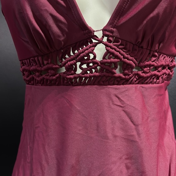 Kona Sol Macrame Cut out low cut One Piece Burgundy Swimsuit,cross back scoop - Picture 10 of 11